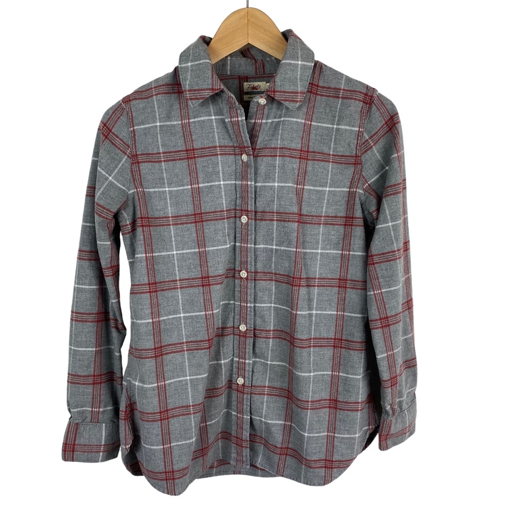 Faherty Shirt Womens Size XS Plaid Flannel Juliet Organic Cotton Grey Red Fall